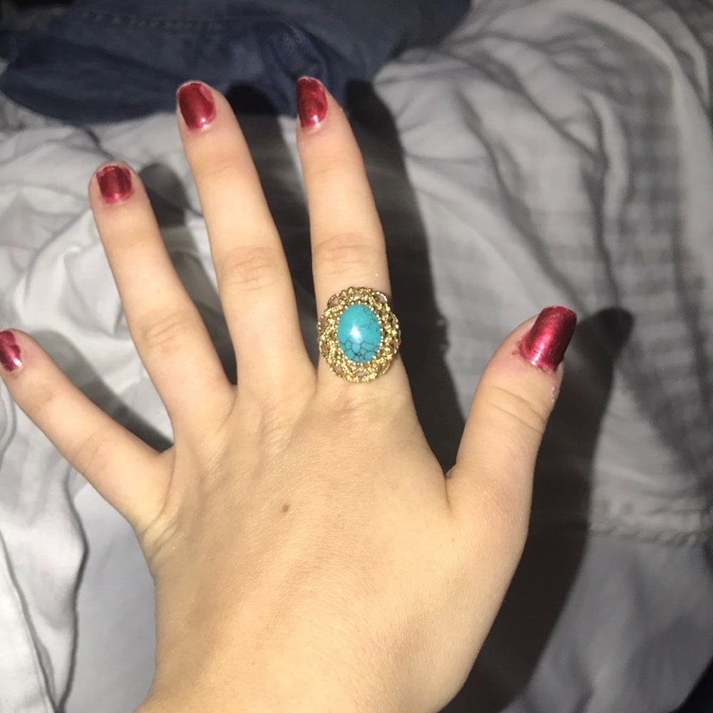 Gold ring size 7 turquoise and 24k plated gold!